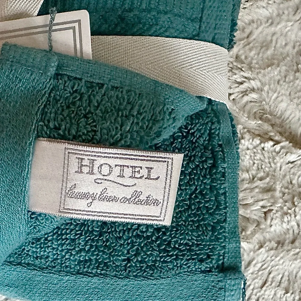 Hotel Collection Teal Cotton Hand Towels Bathroom Set of 2 NEW WITH TAGS